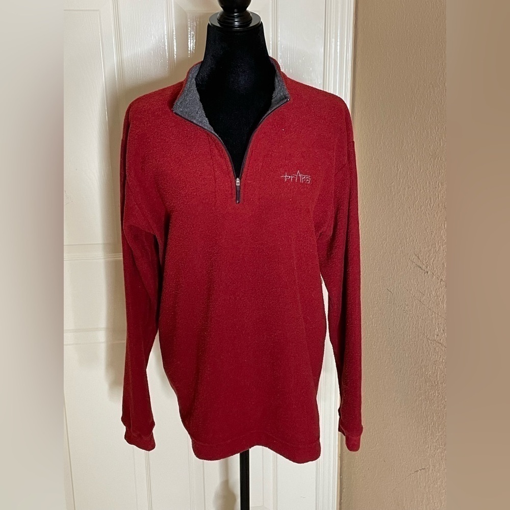 PRANA Mens Crimson Red 1/4 Zip Pullover Fleece Lined Long Sleeve Sweater MEDIUM  - Picture 4 of 11
